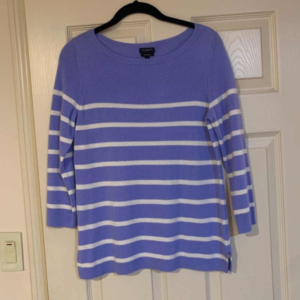 Talbots Blue/Ivory Pure Cashmere Sweater sz S